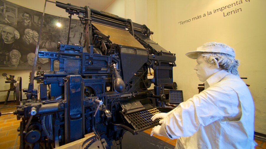 Museo del Periodismo y las Artes Gráficas que incluye vistas interiores y una estatua o escultura