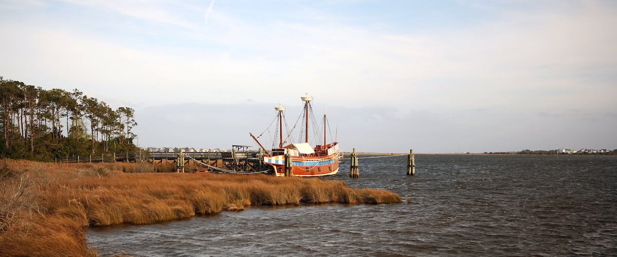 Roanoke Island Festival Park, Outerbanks NC, USA. Soft blurry background.
