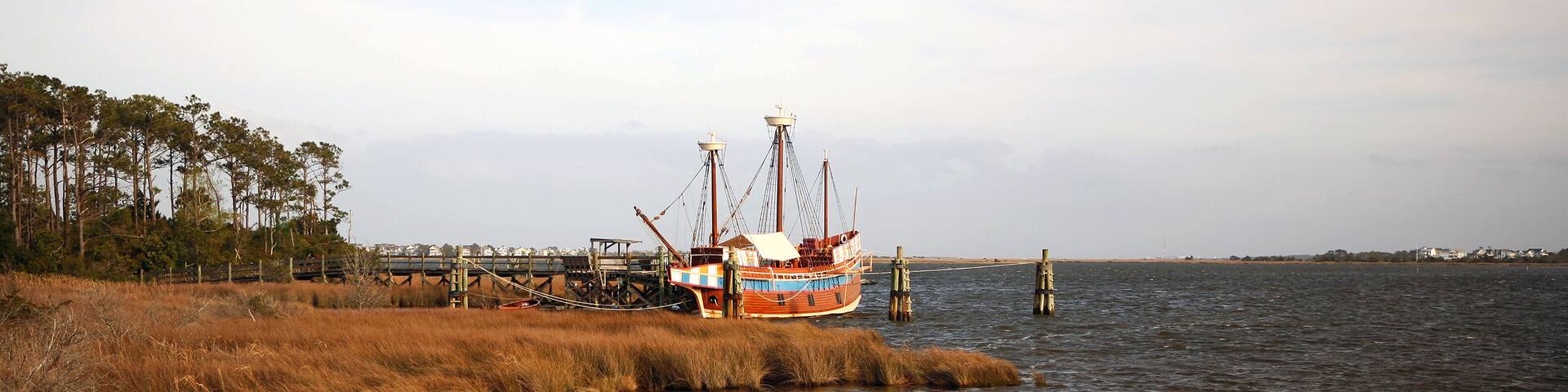 Roanoke Island Festival Park, Outerbanks NC, USA. Soft blurry background.