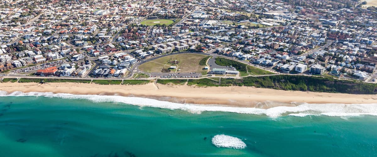 Merewether Beach - Aerial view of one of Newcastle inner city beaches. This area is desirable place to live