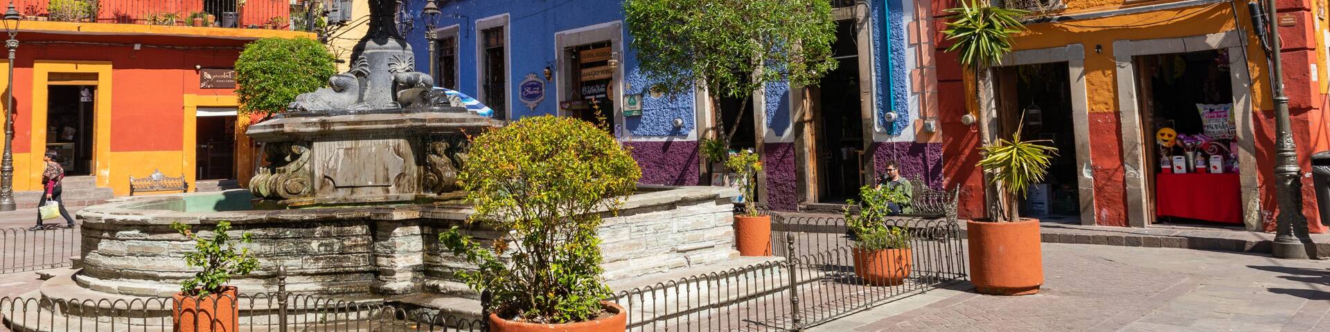 Guanajuato City historic center. Colorful homes built on hillside. Guanajuato State, Mexico.