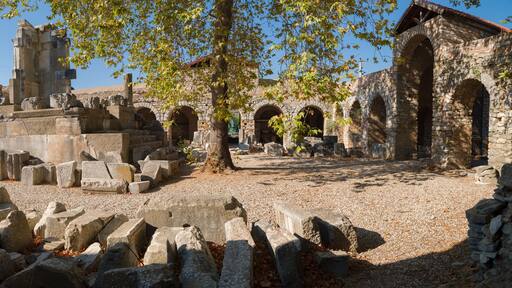 Iassos Fish Market Museum. Open-air museum with the ruins of the ancient city of Iasos. Roman Mausoleum. Kiyikislacik, Mugla, Turkey