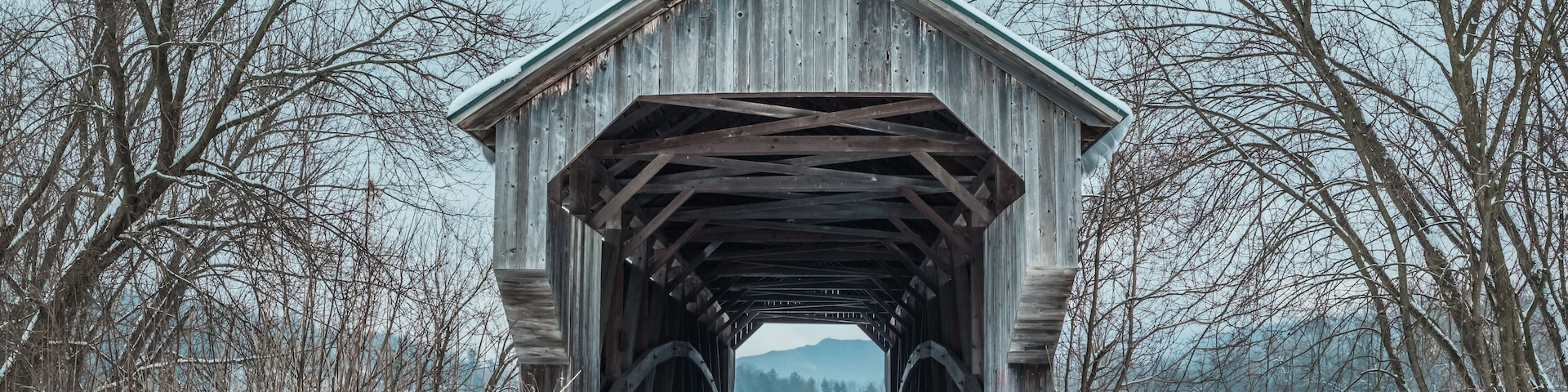 Covered Bridge during winter, Vermont, USA.