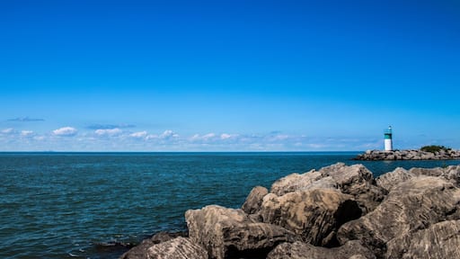 Views of Lake Ontario which Ontario comes from an Iroquois word meaning “beautiful lake”. Not pictured here but to the right of the shot is La Grande Hermine it is a replica of one of the 3 ships that Jacques Cartier used when exploring and the St. Lawrence river back in 1535. A side show attraction since it is half submerged due to arson in 2003. #bvsblue photo contest #lakeontario