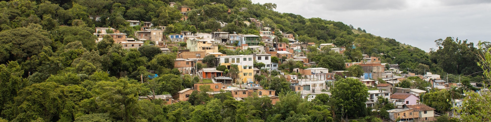 PORTO ALEGRE, RIO GRANDE DO SUL, BRAZIL - JANUARY 21, 2021: View of a community located next to Hospital Divina Providência on a hill amidst trees.