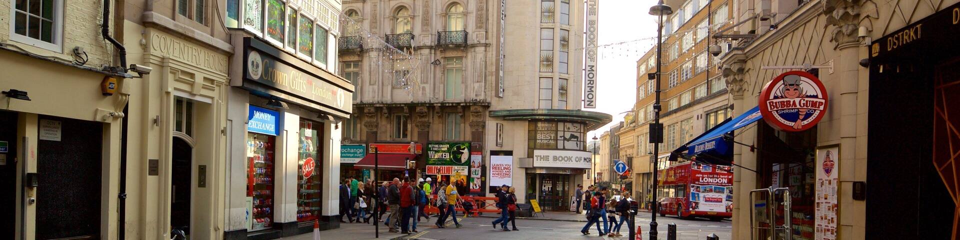 Prince of Wales Theatre featuring heritage elements, street scenes and a city