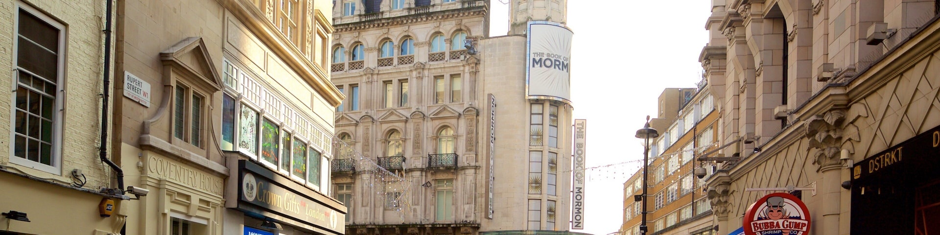Prince of Wales Theatre showing street scenes, a city and theater scenes