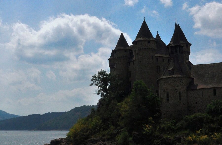 This small chateau once looked over a river valley, but now it's on a peninsula jutting out into a dam.
