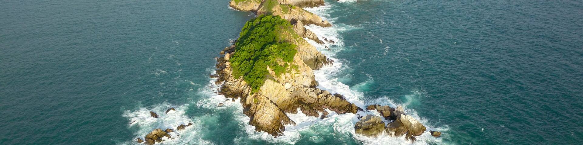 Drone view of the south side of the island of La Roqueta