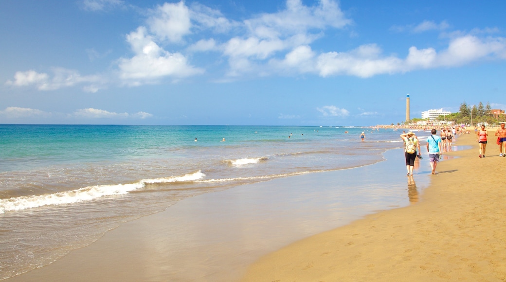Maspalomas Lighthouse showing a beach and general coastal views