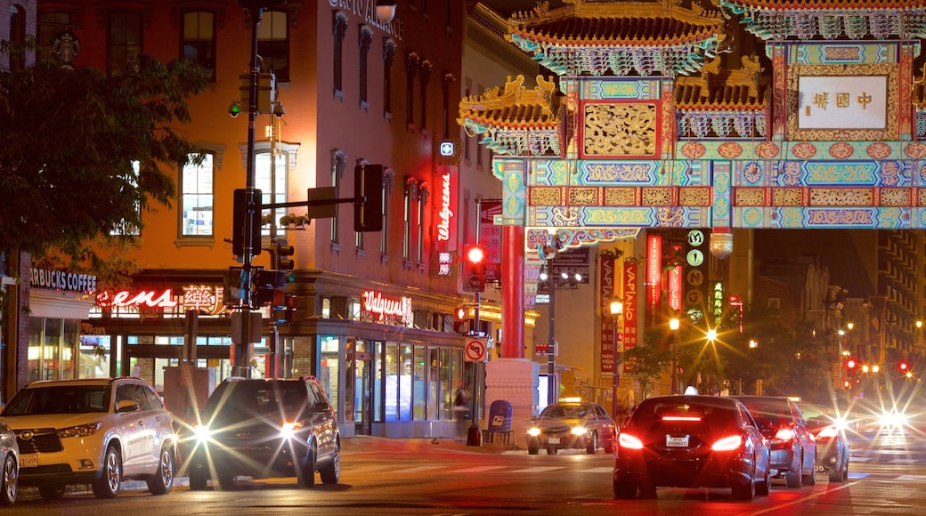 Washington which includes night scenes, street scenes and a city