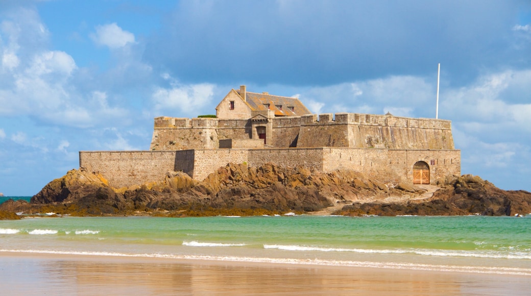 Fort National which includes a sandy beach and heritage elements