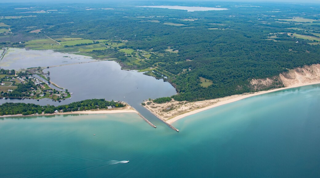 Aerial of Arcadia Michigan harbor