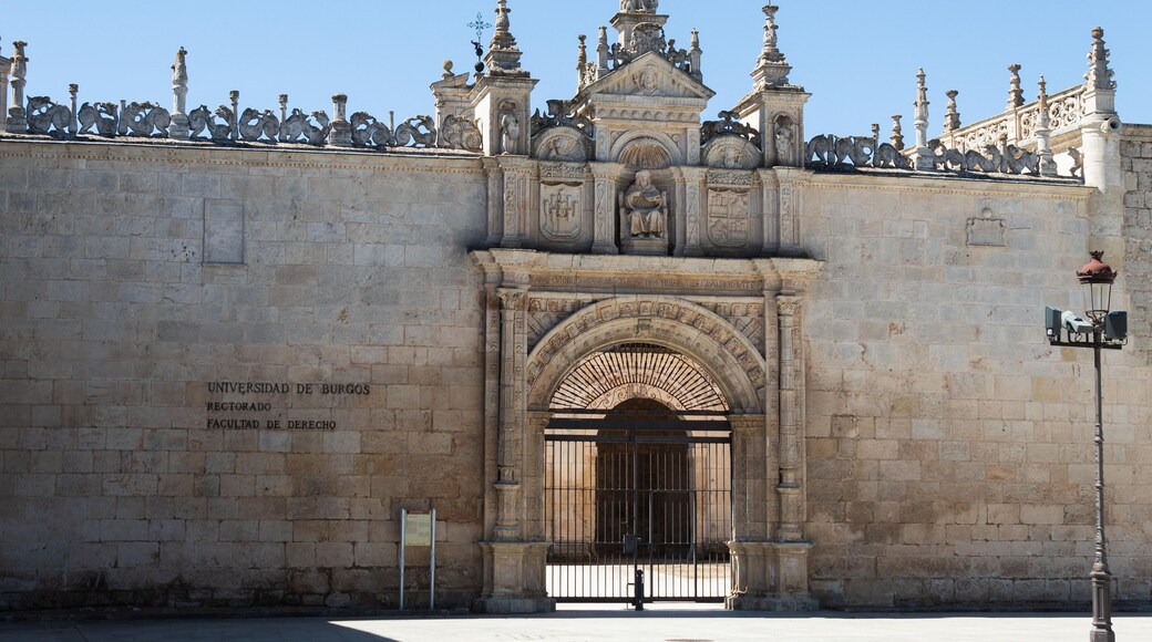 BURGOS, SPAIN - 05 AUGUST - 2020: University of Burgos, a public university in Burgos Castile and Leon, Spain on the Camino de Santiago entrance to the Hospital del Rey, 16th century