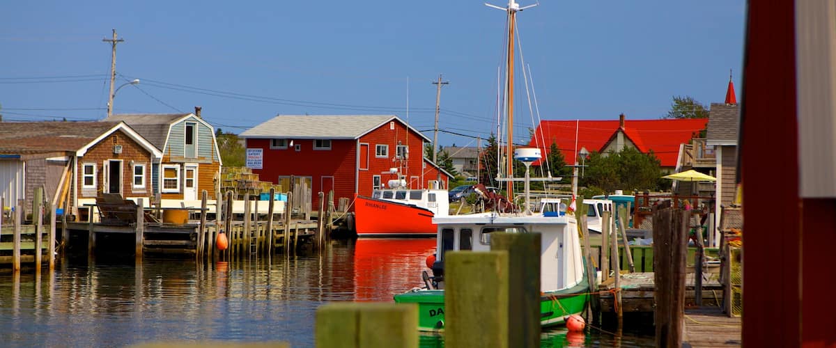 Fisherman\'s Cove which includes a bay or harbor