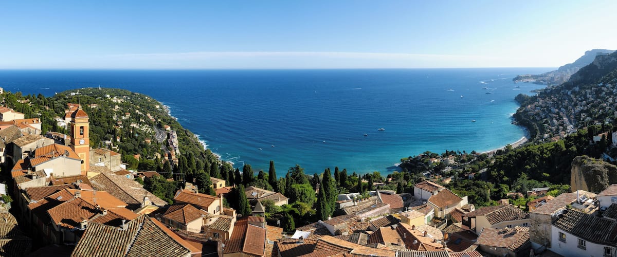 The Bay of Roquebrune, viewed from the castle. Monaco lies on the right.