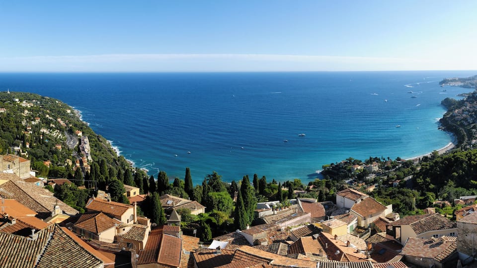 The Bay of Roquebrune, viewed from the castle. Monaco lies on the right.