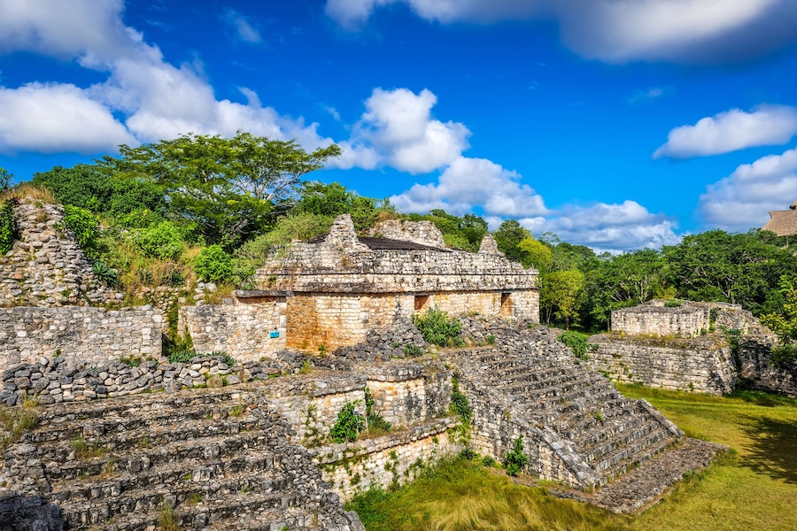 Ek Balam Mayan Archeological Site. Ancient Maya Pyramids and Ruins, Yucatan Peninsula, Mexico.