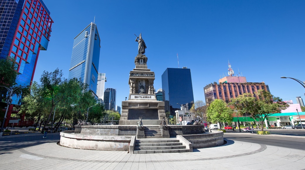 Mexico, Mexico City-2 September, 2019: Monument to Cuauhtemoc, the last Mexican ruler of Tenochtitlan, located at the intersection of Avenida de los Insurgentes and Paseo de la Reforma in Mexico City