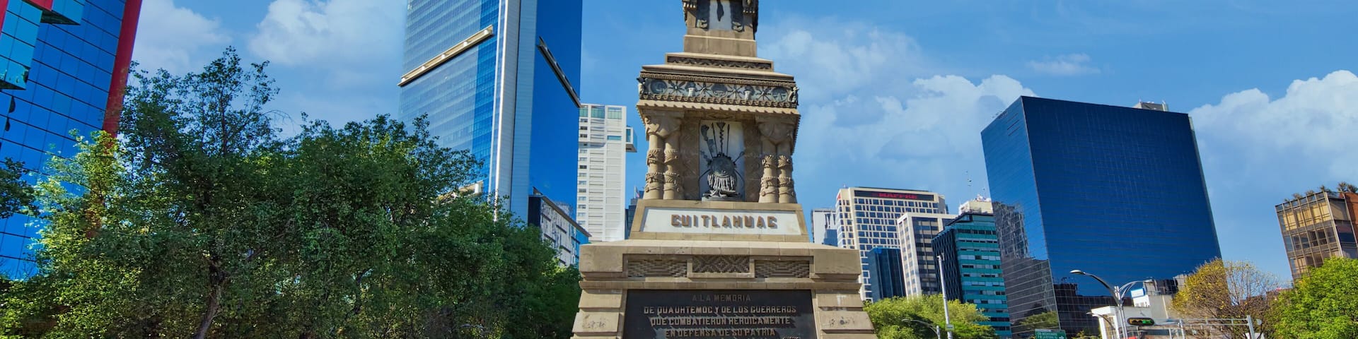 Mexico, Mexico City, Monument to Cuauhtemoc near Zocal and financial center.