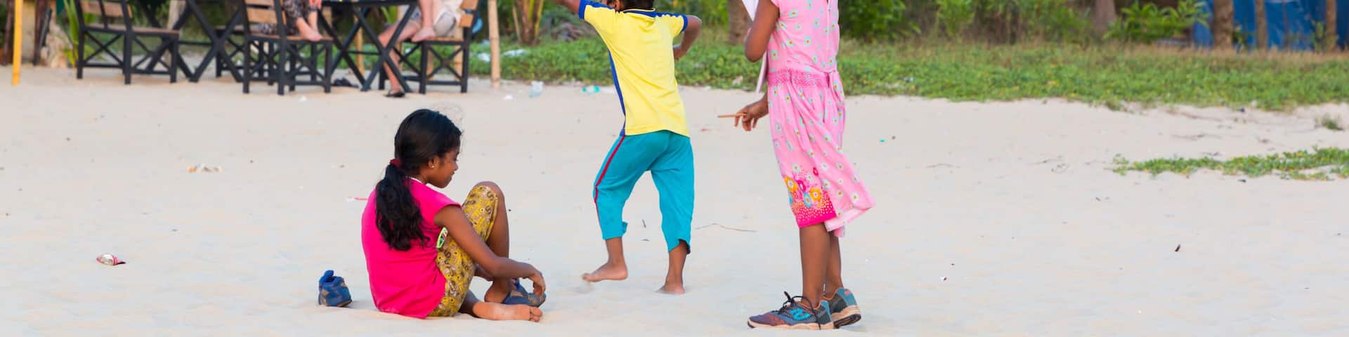 Mararikulam, Kerala - January 5, 2019: Children playing on the beach in Marari Beach in Mararikulam kerala india