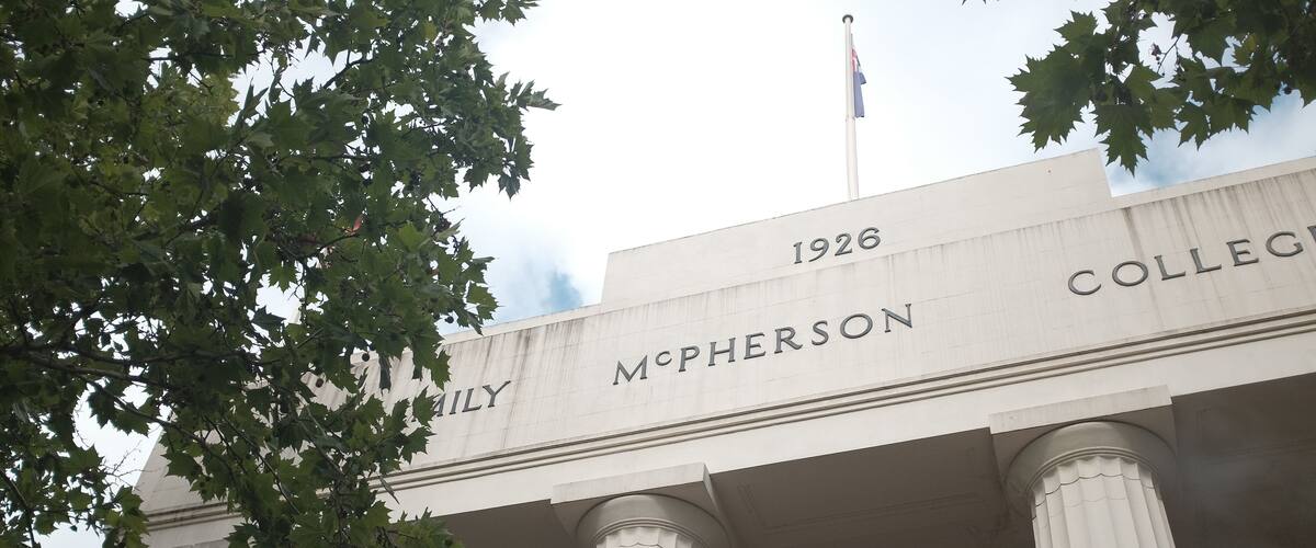 RMIT university building 13 with the sign of Emily Mcpherson College Melbourne, Australia