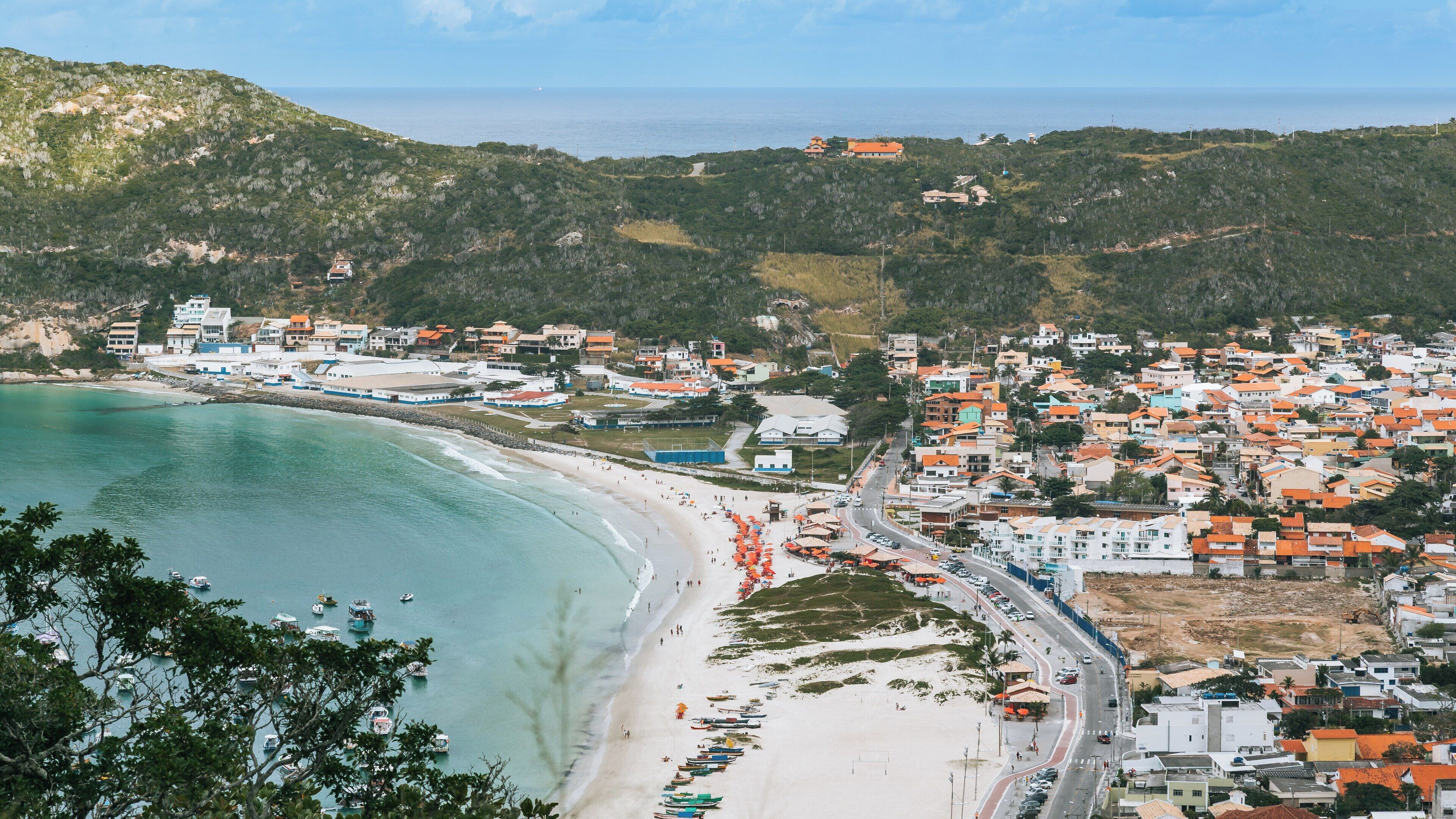 Scenic view from Atalaia Viewpoint over Praia Grande in Buzios, Rio de Janeiro showcasing natural beauty and coastal charm
