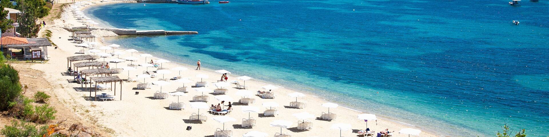 Beautiful Ouranoupolis beach on Athos , Greece.