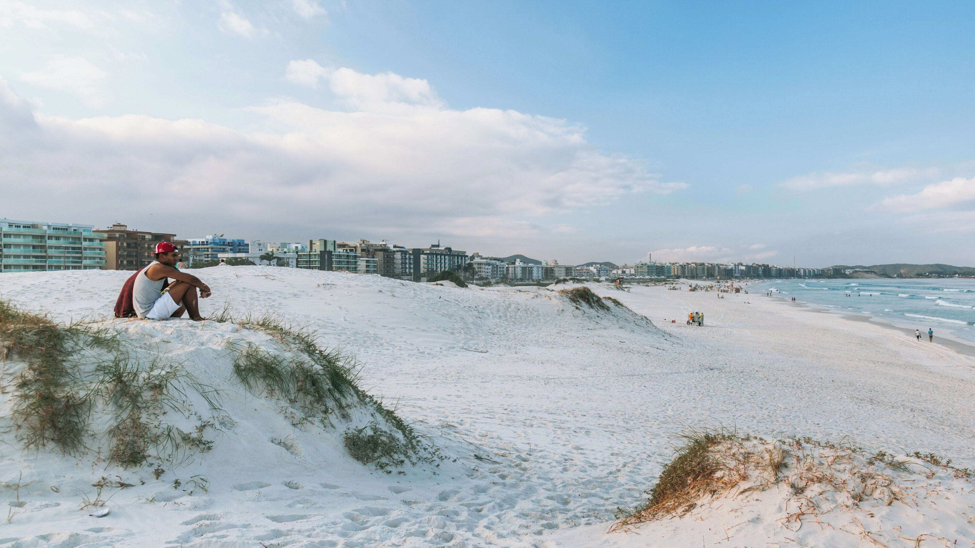 Stunning dunes and picturesque shoreline at Dunas Beach in Algodoal, Buzios, Rio de Janeiro during a sunny day