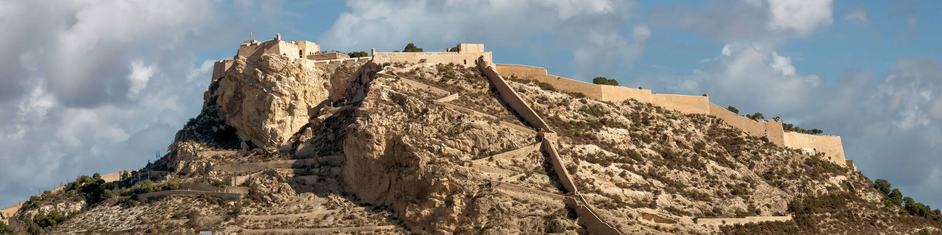 Santa Barbara castle ruins topping Mount Benacantil in the city center of Alicante, Valencia region, Spain