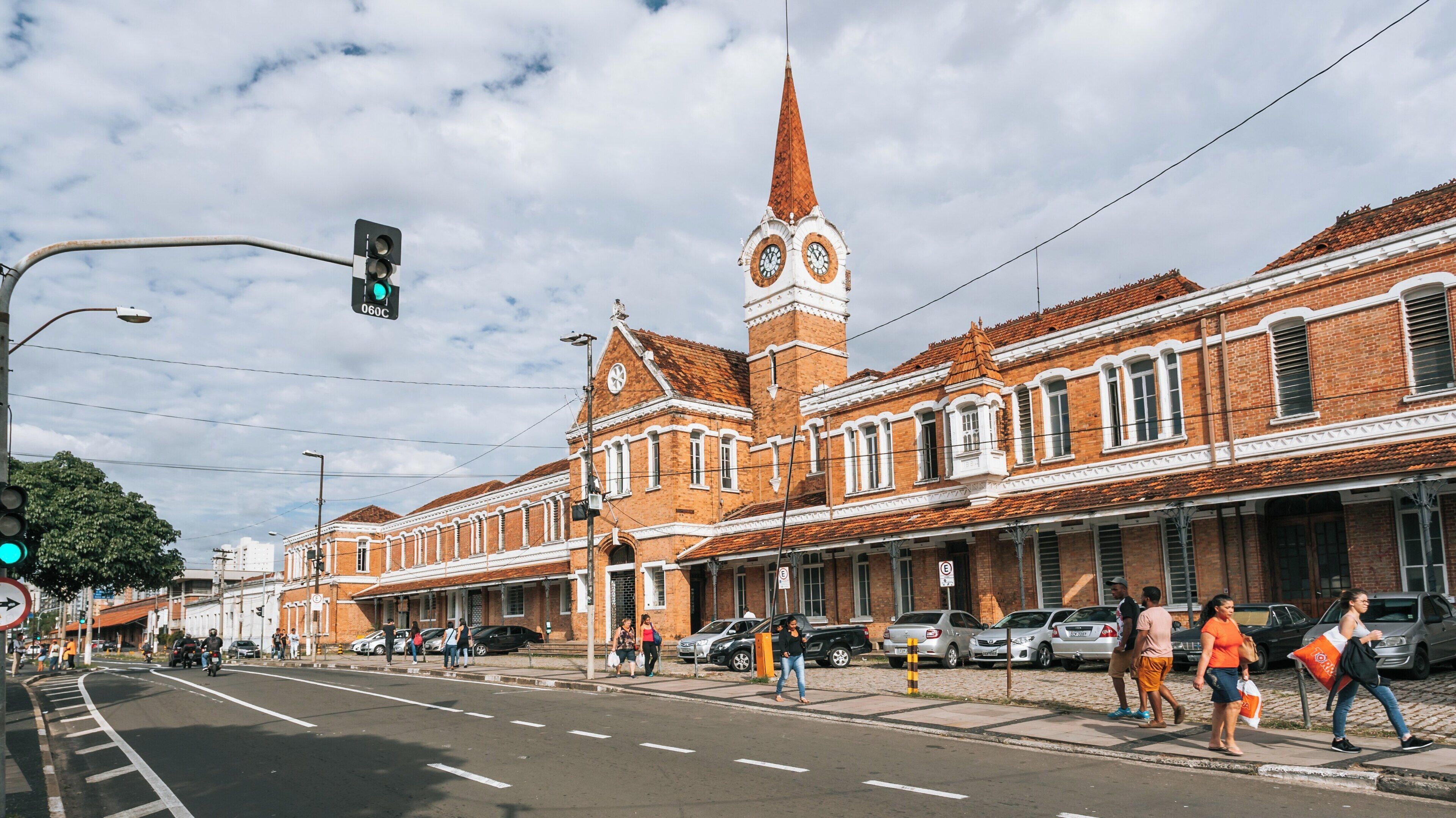 Cultural landmark of Culture Station in Conceicao, Campinas, Sao Paulo State, Brazil during a sunny day with people walking