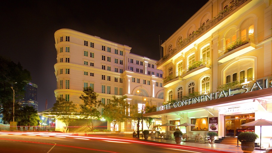 Dong Khoi Street which includes heritage architecture and night scenes