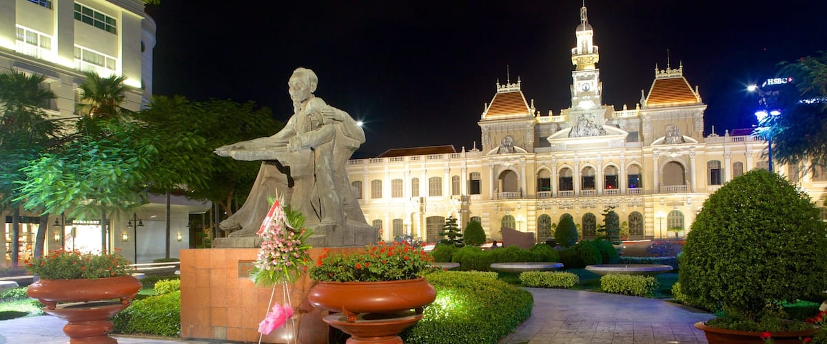 Dong Khoi Street which includes a square or plaza, night scenes and a park