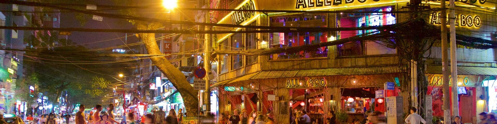 Pham Ngu Lao Street showing night scenes, street scenes and shopping