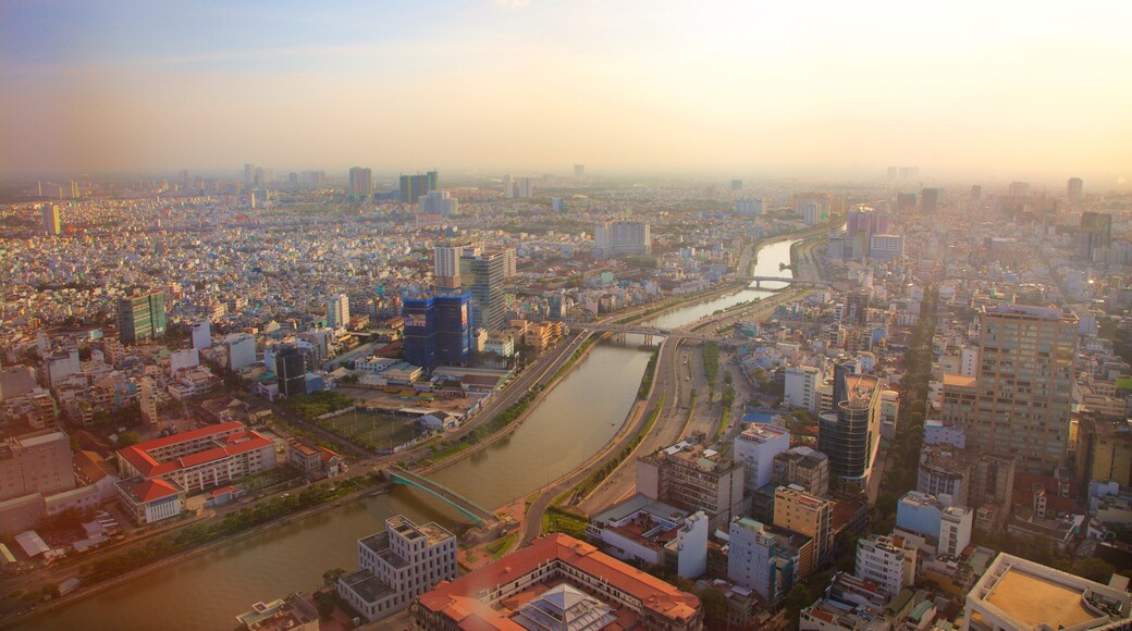 Saigon Skydeck showing a city and a river or creek