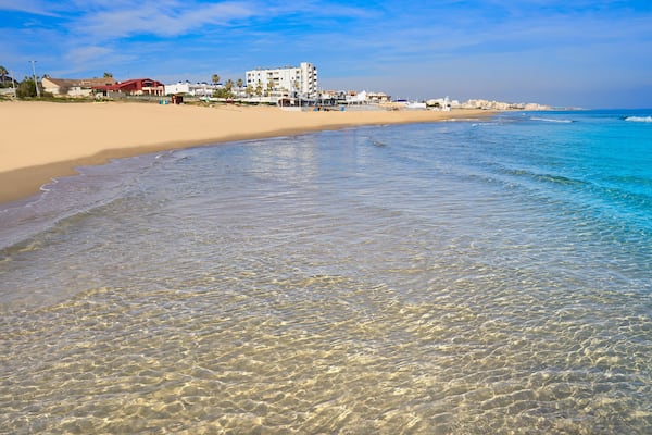 Playa de la Mata beach in Torrevieja of Alicante in Spain at Costa Blanca