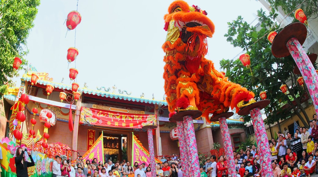 Lion dance on lunar new year in saigon vietnam