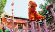 Lion dance on lunar new year in saigon vietnam