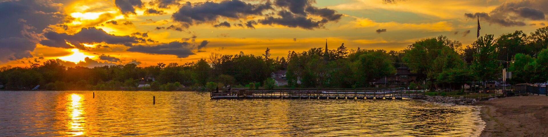 Pewaukee Lake Beach at Sunset After Storm