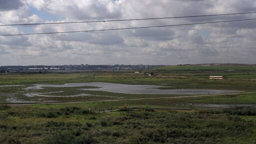 Looking south from High Speed 1 at the Thames estuary.