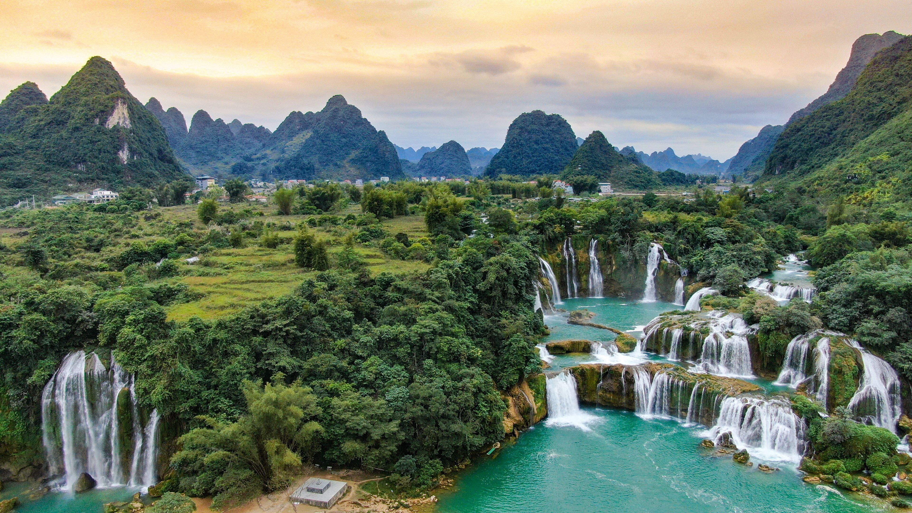 Ban Gioc waterfall, Vietnam, panoramic view. One of the most beautiiful waterfalls in the world.