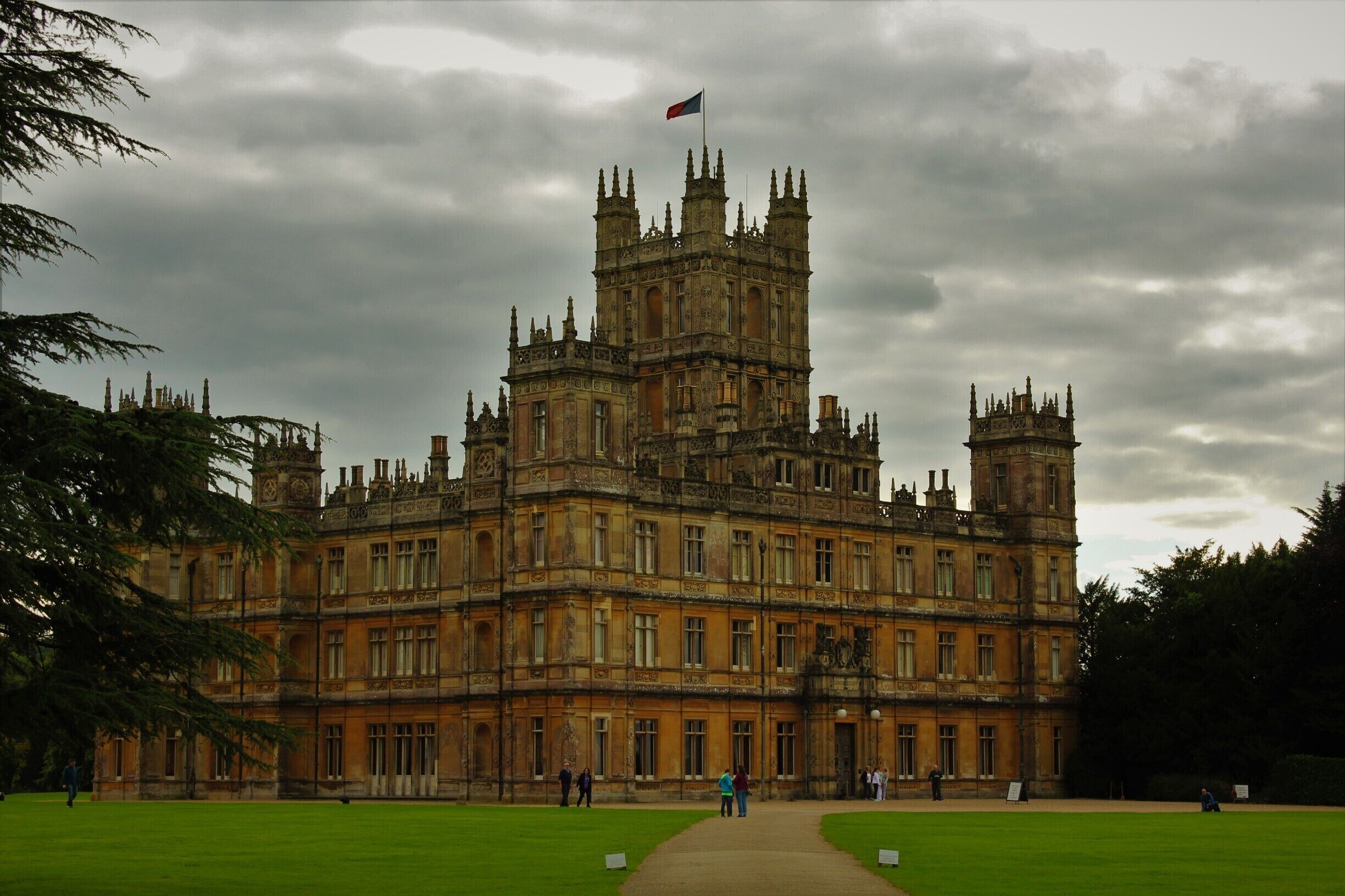 The quintessential shot of Highclere Castle  on a dreary English day.