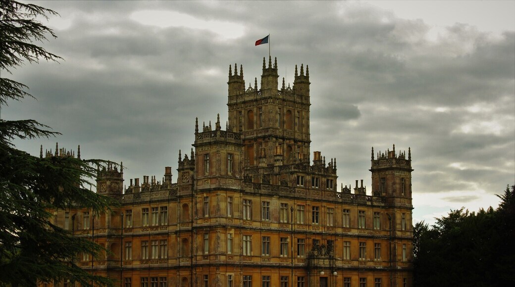 The quintessential shot of Highclere Castle on a dreary English day.