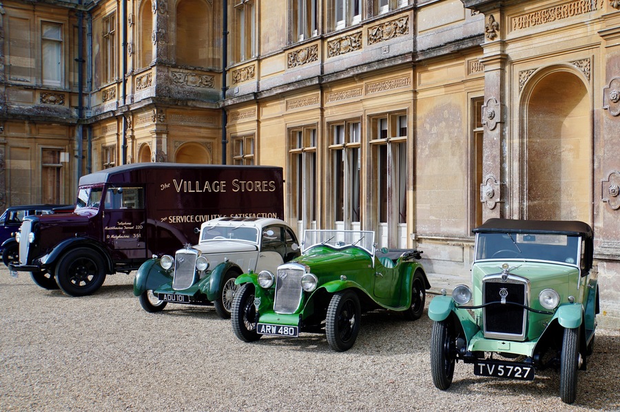 Vehicles of ‘Downton Abbey’ on display @ Highclere Castle, Highclere, Berkshire, UK (Sep 2018): venue of the popular TV Series.