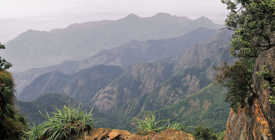 scenic beauty of palani hills (part of western ghats mountain range) from a view point at kodaikanal hillstation in tamilnadu, india