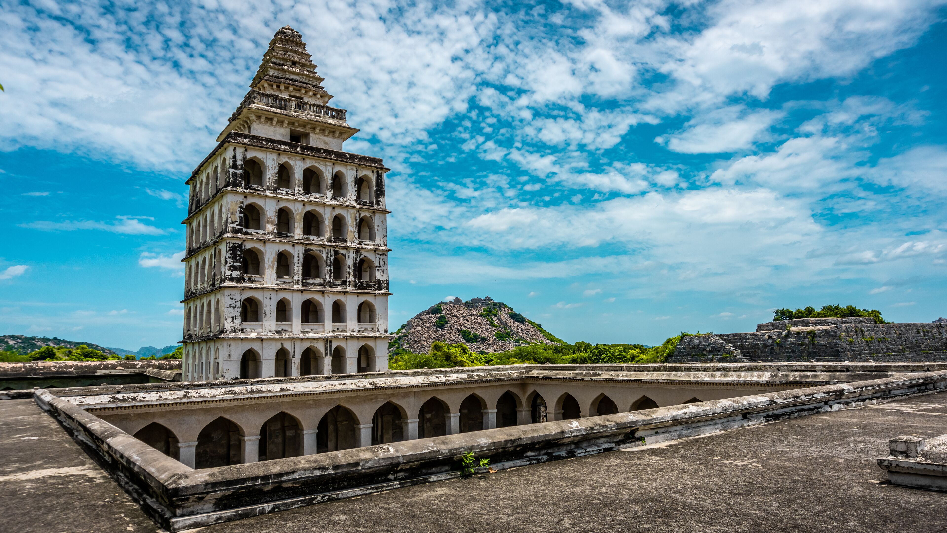 Kalyana Mahal at Gingee Fort or Senji Fort in Tamil Nadu, India. It lies in Villupuram District, built by the kings of konar dynasty and maintained by Chola dynasty. Archeological survey of india.