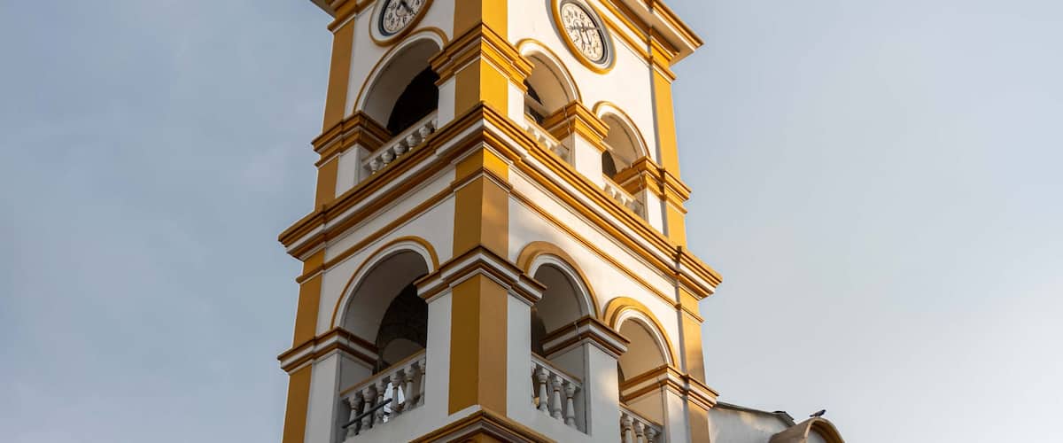 bell tower of the church of the holy sepulchre in Villeta Cundinamarca Colombia