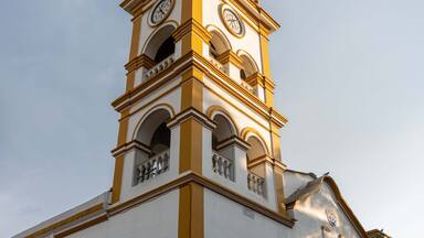 bell tower of the church of the holy sepulchre in Villeta Cundinamarca Colombia