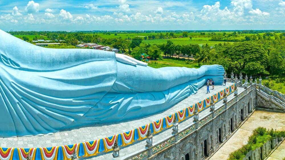 The largest reclining Buddha statue in Vietnam is located at Som Rong pagoda, Soc Trang province, khmer pogoda