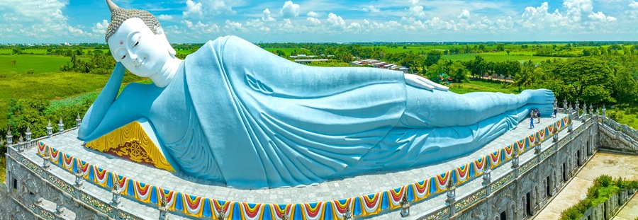 The largest reclining Buddha statue in Vietnam is located at Som Rong pagoda, Soc Trang province, khmer pogoda